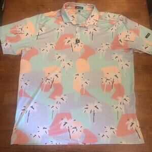 BAD BIRDIE Performance Golf Polo Shirt Mens XXL Floral Palm Tree Stretch